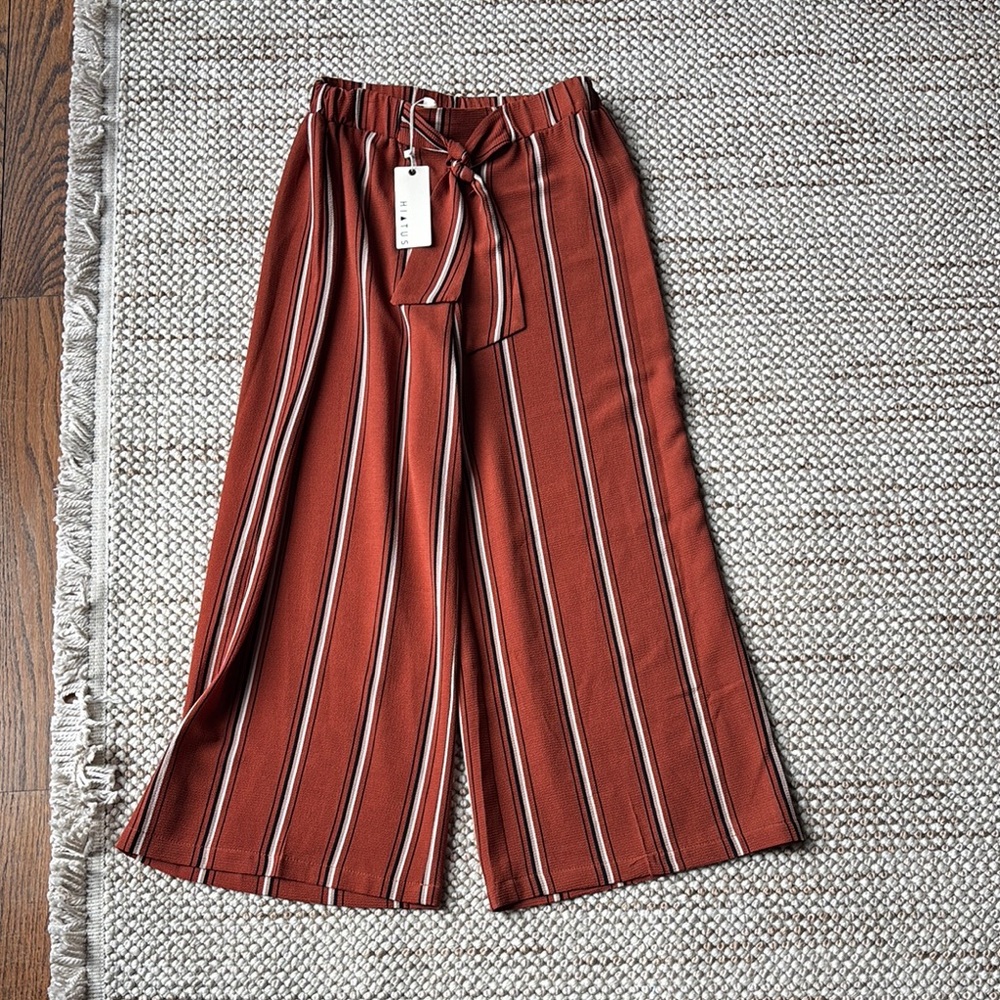 Striped Rust Wide-Leg Pants